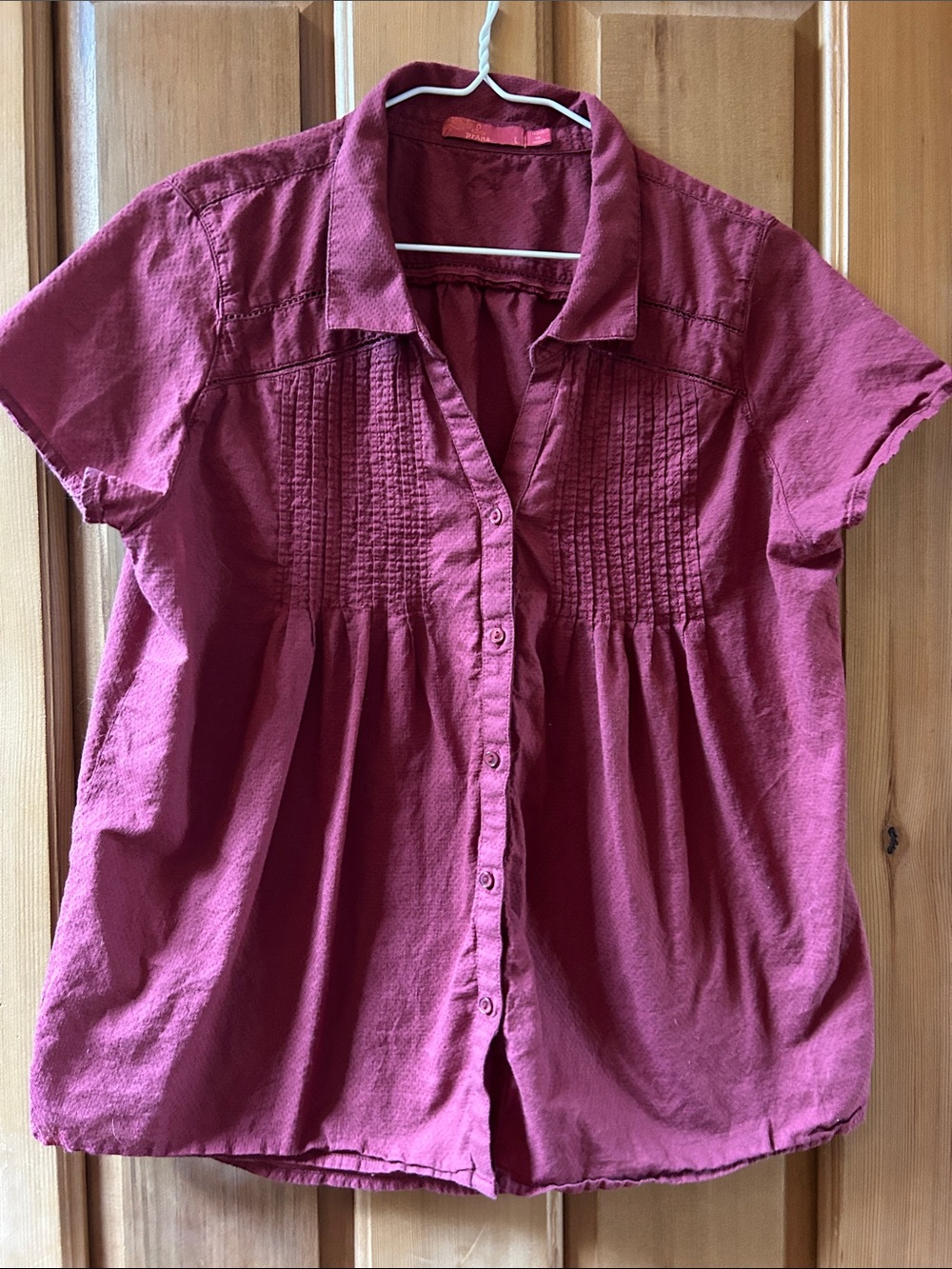 Prana Short-Sleeve Button-Front Top in Roseberry